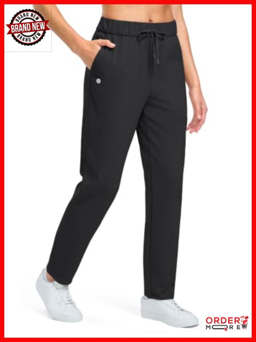 Fleece Lined Golf Pants Women 29" Inseam 3 Pockets Mid Rise Drawstring